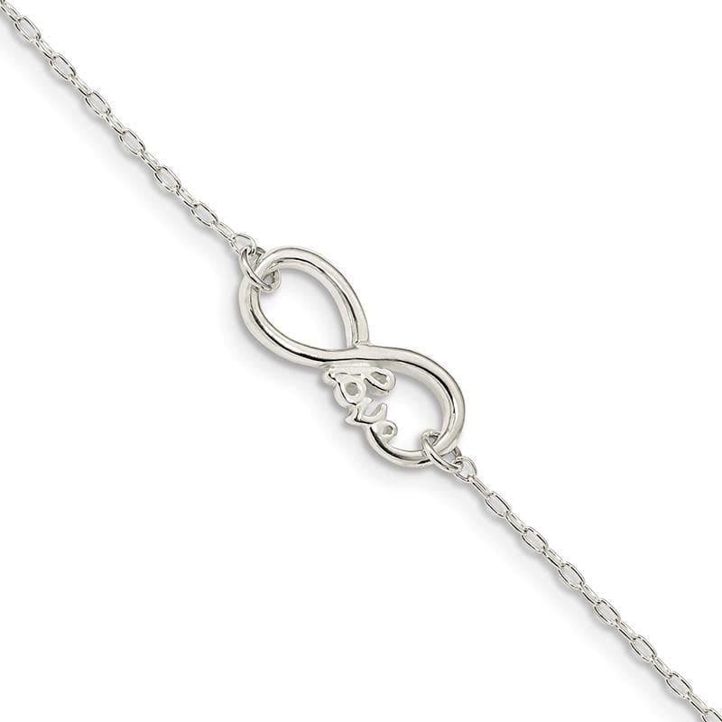 Sterling Silver Polished infinity Sign w-LOVE 7.5 inch Bracelet | Weight: 2.39 grams, Length: 7.5mm, Width: 1.5mm - Seattle Gold Grillz