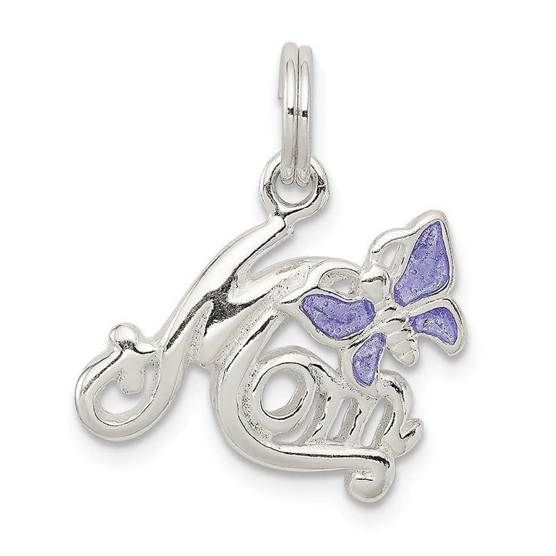 Sterling Silver Polished Mom Butterfly Enameled Charm | Weight: 1.5 grams, Length: 20mm, Width: 15mm - Seattle Gold Grillz