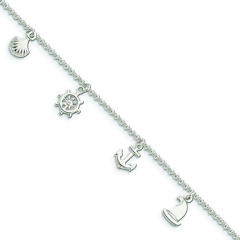 Sterling Silver Polished Novelty with 1in ext. Anklet | Weight: 3.2 grams, Length: 9mm, Width: mm - Seattle Gold Grillz