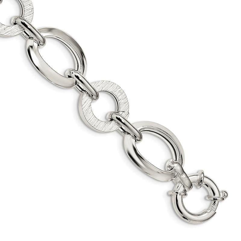 Sterling Silver Polished Ovals And Textured Circles Bracelet | Weight: 19.63 grams, Length: 7.5mm, Width: mm - Seattle Gold Grillz