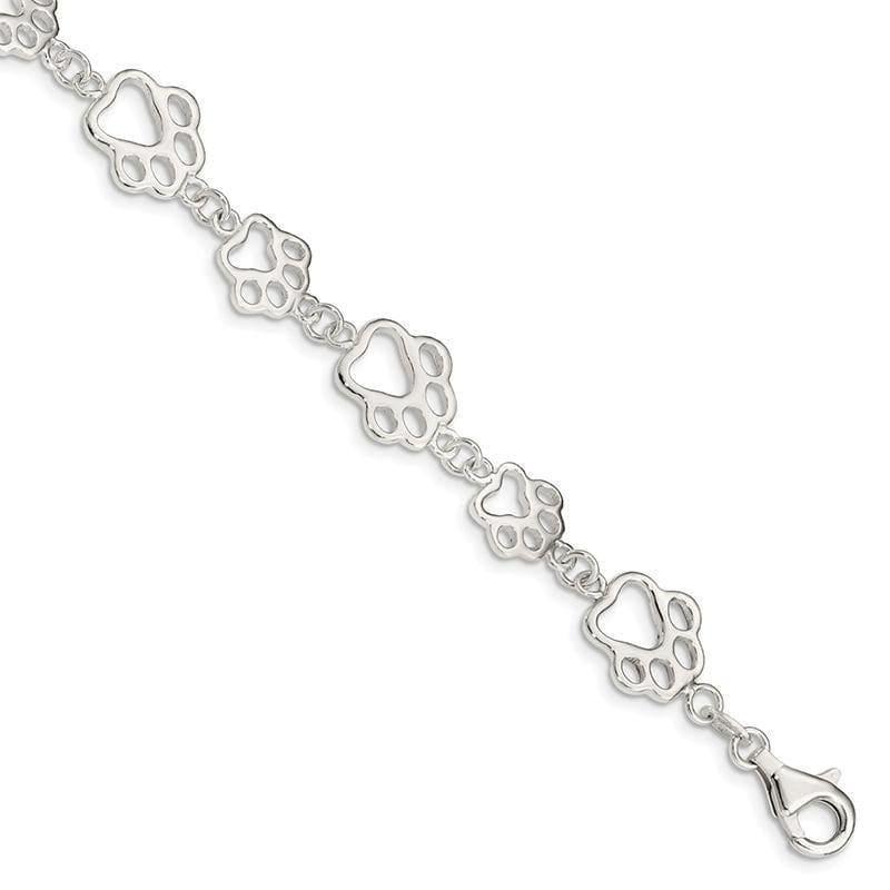 Sterling Silver Polished Paw Print Bracelet | Weight: 8.63 grams, Length: 7.5mm, Width: 13mm - Seattle Gold Grillz