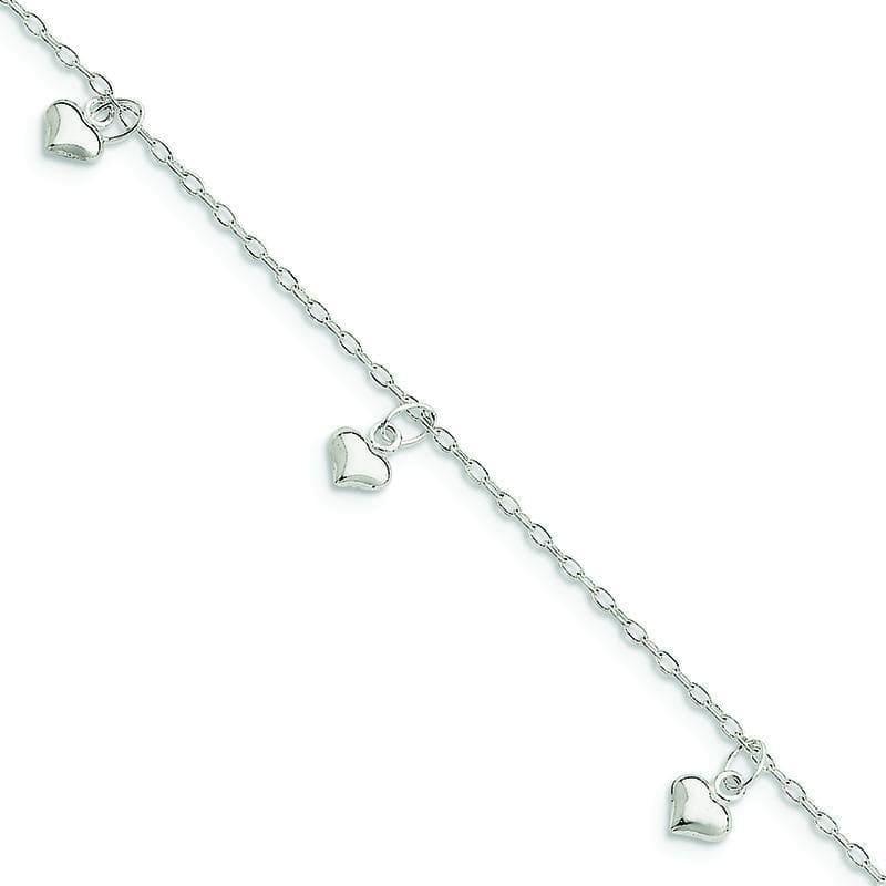 Sterling Silver Polished Puffed Heart Anklet | Weight: 2.98 grams, Length: 9mm, Width: mm - Seattle Gold Grillz
