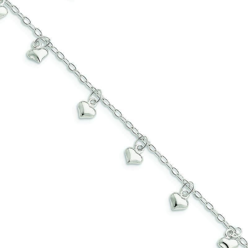 Sterling Silver Polished Puffed Heart Anklet | Weight: 3.6 grams, Length: 10mm, Width: mm - Seattle Gold Grillz