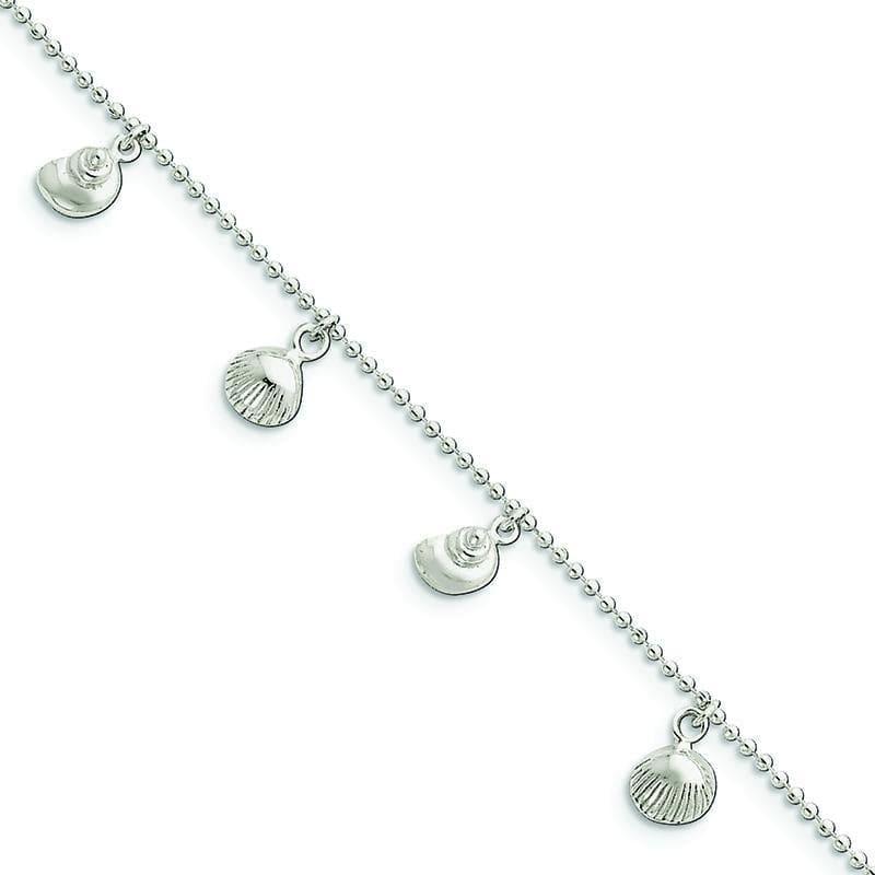Sterling Silver Polished Sea Shell Anklet | Weight: 6 grams, Length: 9mm, Width: mm - Seattle Gold Grillz