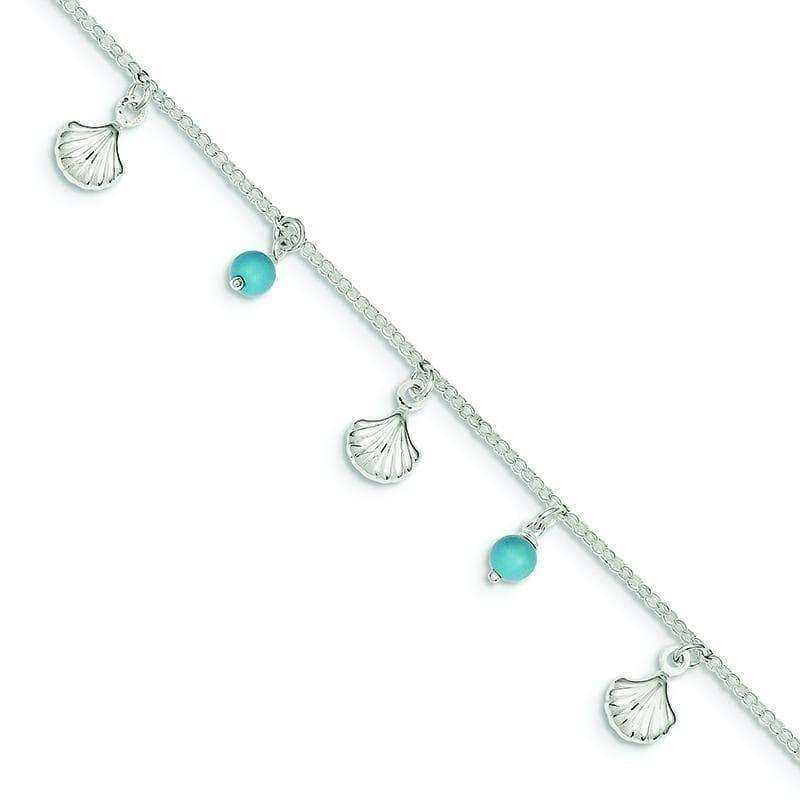 Sterling Silver Polished Shell and Turquoise w- 1in ext. Anklet | Weight: 3.37 grams, Length: 9mm, Width: mm - Seattle Gold Grillz