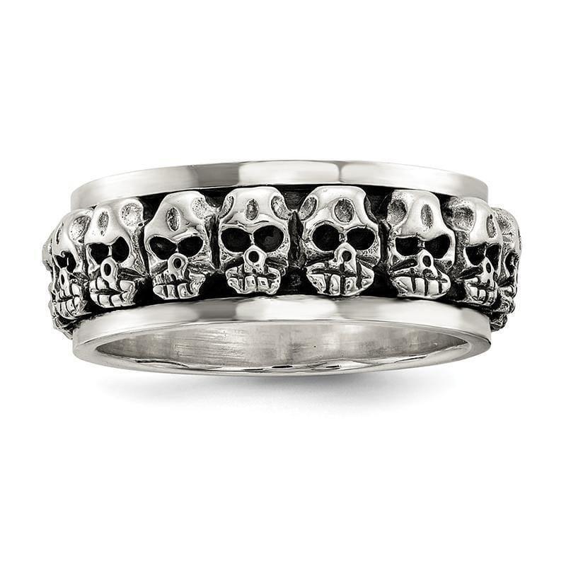 Sterling Silver Polished Spinning Center Antiqued Skull Ring - Seattle Gold Grillz