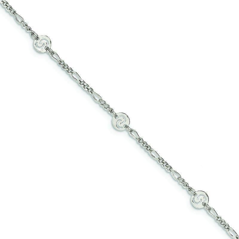 Sterling Silver Polished Swirl Disc w- 1in ext. Anklet | Weight: 2.83 grams, Length: 9mm, Width: mm - Seattle Gold Grillz