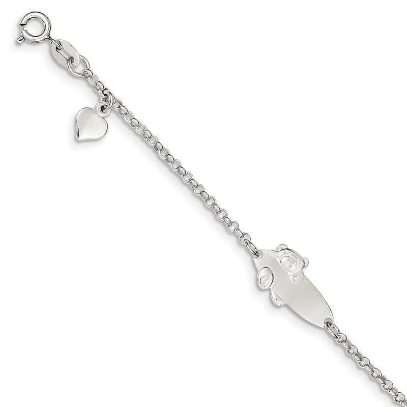 Sterling Silver Polished Teddy Bear Baby Engraveable ID Bracelet - Seattle Gold Grillz