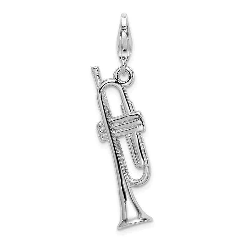 Sterling Silver Polished Trumpet w-Lobster Clasp Charm | Weight: 2.34 grams, Length: 47mm, Width: 11mm - Seattle Gold Grillz
