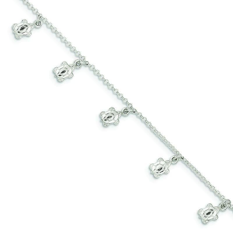 Sterling Silver Polished Turtle w- 1in ext. Anklet | Weight: 4.05 grams, Length: 9mm, Width: mm - Seattle Gold Grillz