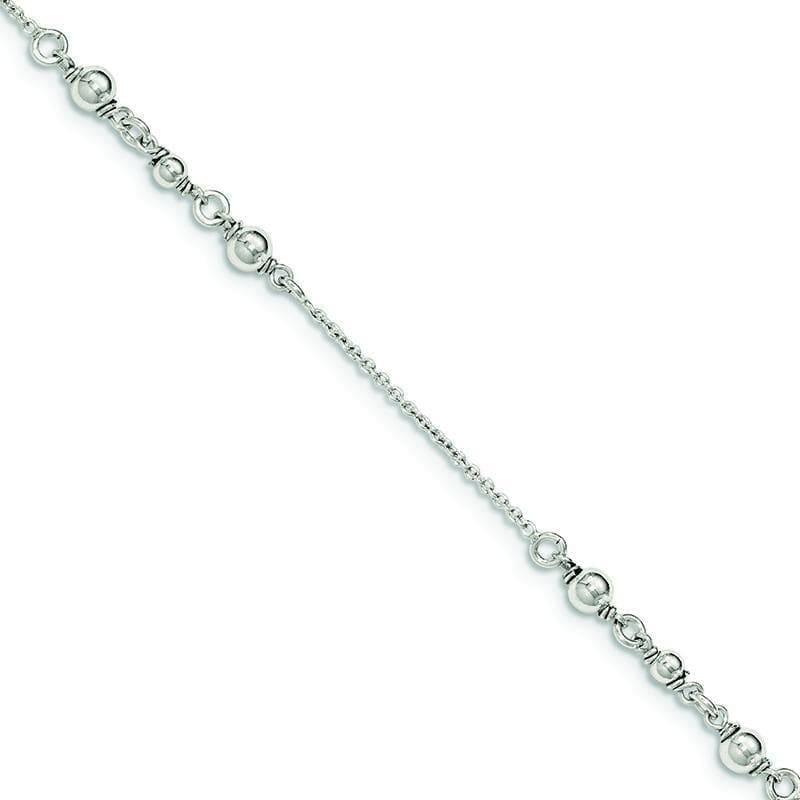 Sterling Silver Polished w-1in. Ext. Fancy Anklet | Weight: 2.8 grams, Length: 9mm, Width: mm - Seattle Gold Grillz