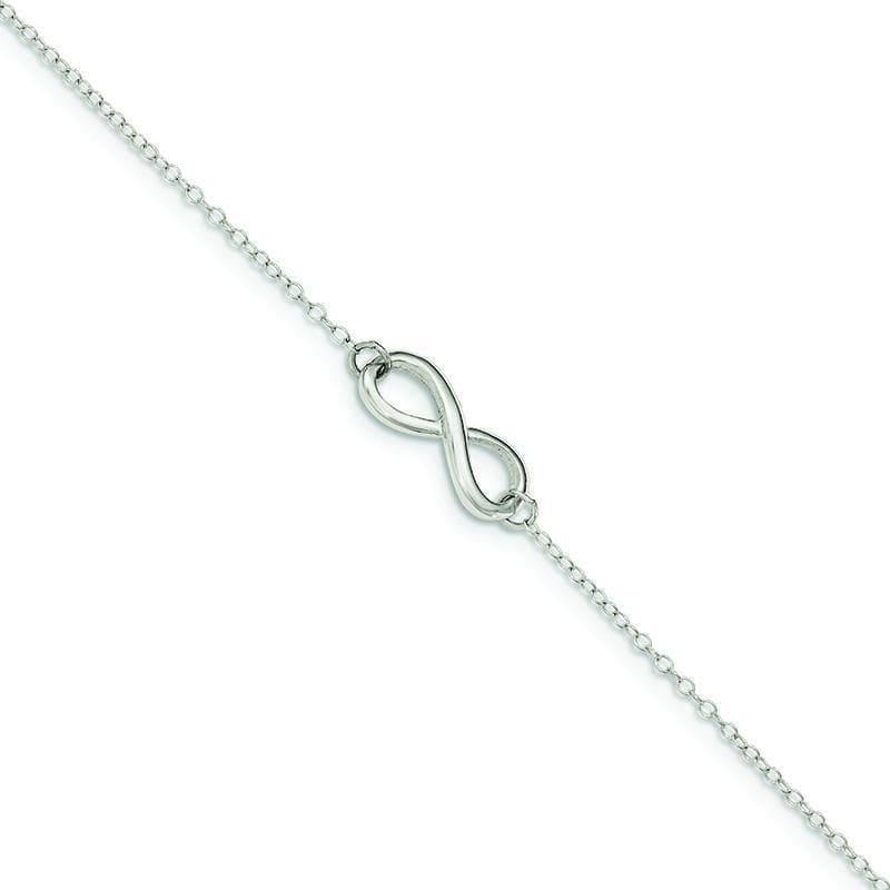 Sterling Silver Polished w-1in. Ext. Infinity Symbol Anklet | Weight: 1.76 grams, Length: 9mm, Width: mm - Seattle Gold Grillz