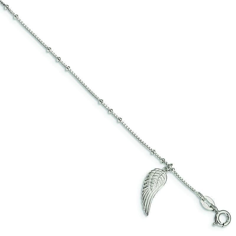 Sterling Silver Polished Wing Dangle 9in w-1Ext Anklet | Weight: 2.37 grams, Length: 9mm, Width: 1mm - Seattle Gold Grillz