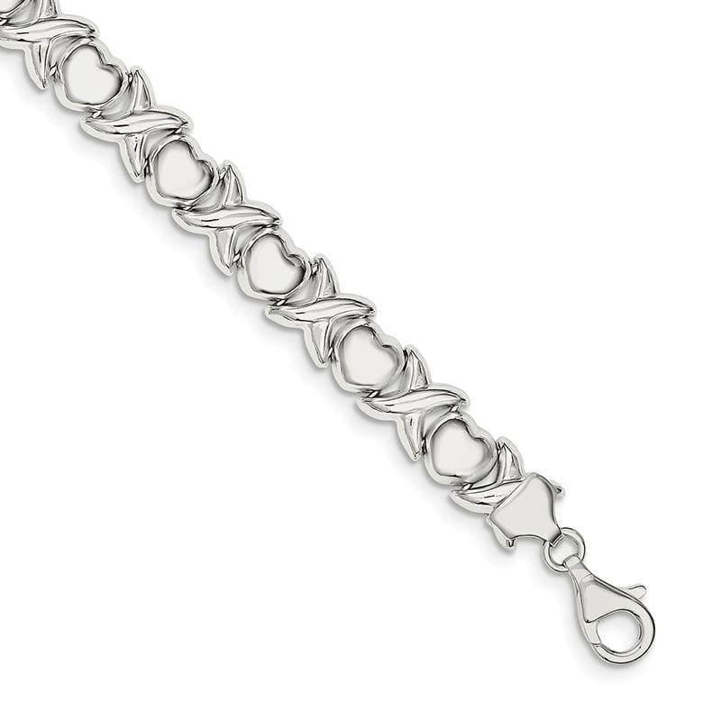Sterling Silver Polished X and O Bracelet | Weight: 12.68 grams, Length: 7mm, Width: mm - Seattle Gold Grillz