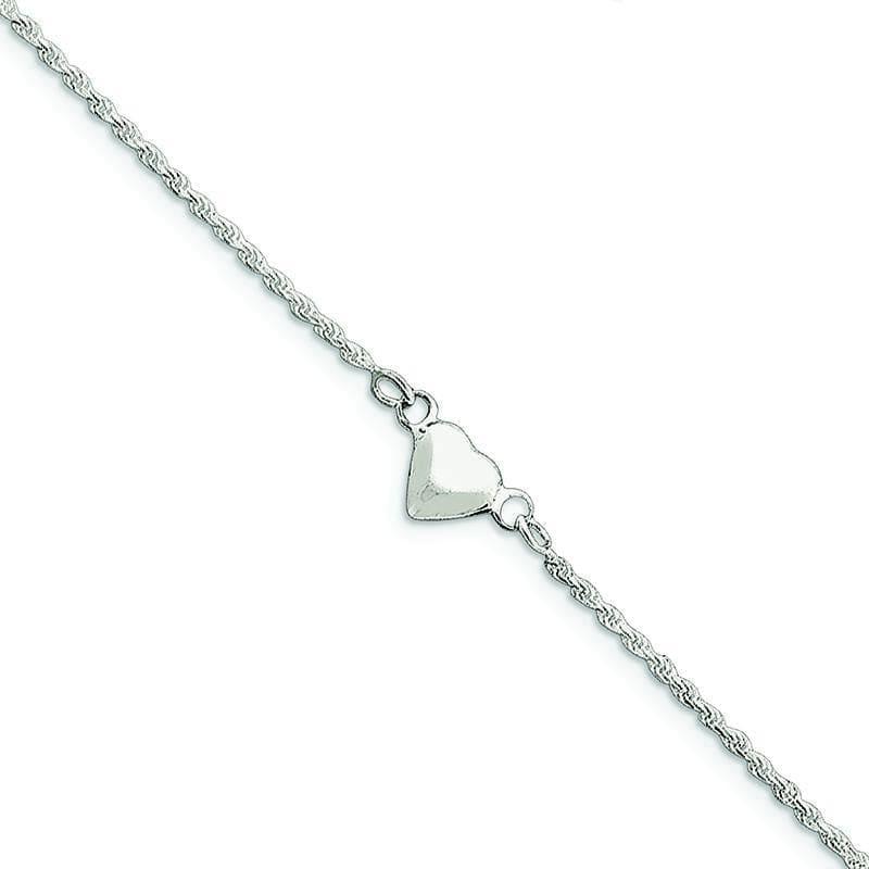 Sterling Silver Puffed Heart Anklet | Weight: 3.33 grams, Length: 9mm, Width: mm - Seattle Gold Grillz