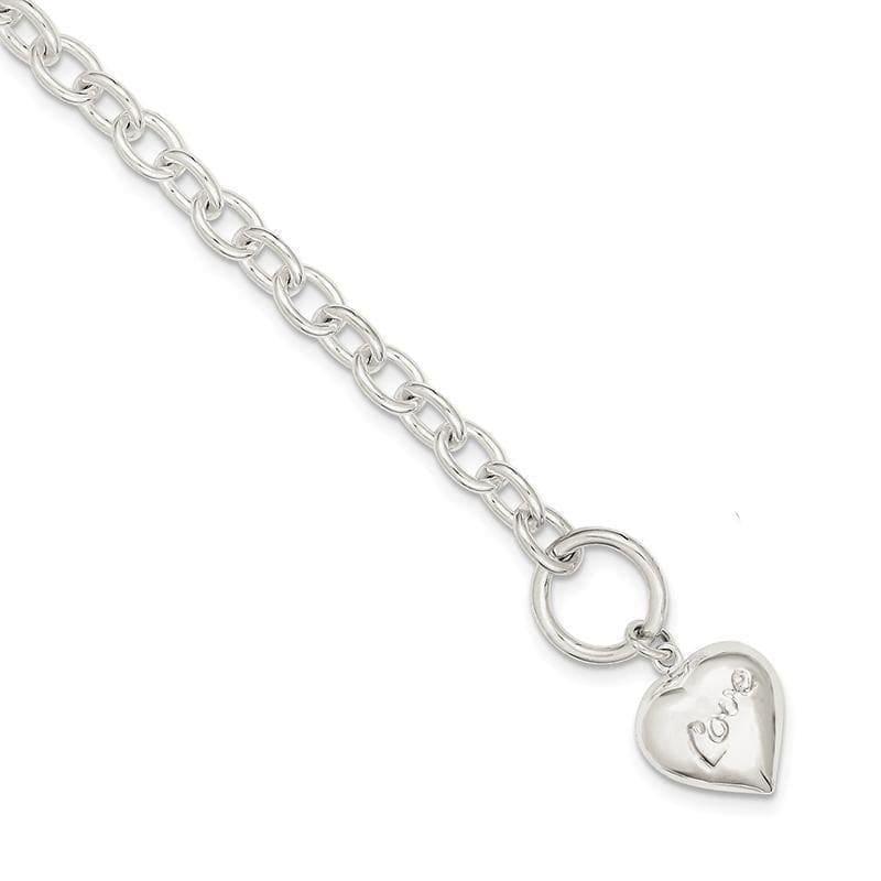 Sterling Silver Puffed Heart Charm Bracelet | Weight: 14.06 grams, Length: 18mm, Width: 15mm - Seattle Gold Grillz