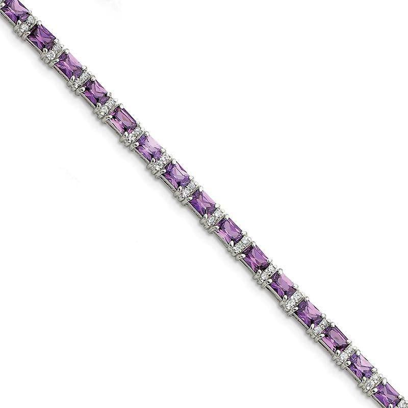 Sterling Silver Purple & Clear CZ Bracelet | Weight: 9.61 grams, Length: 7mm, Width: mm - Seattle Gold Grillz