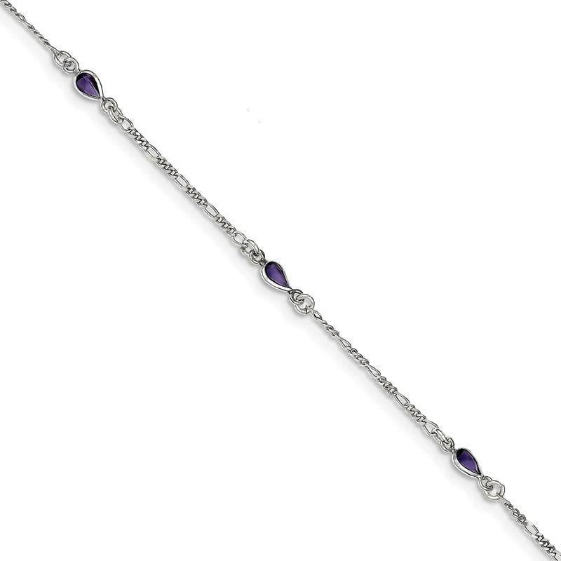 Sterling Silver Purple Glass Ankle Bracelet | Weight: 1.46 grams, Length: 9mm, Width: 0mm - Seattle Gold Grillz
