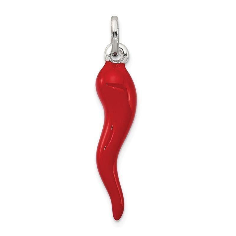 Sterling Silver Red Enamel Italian Horn Pendant | Weight: 1.8 grams, Length: 33mm, Width: 7mm - Seattle Gold Grillz