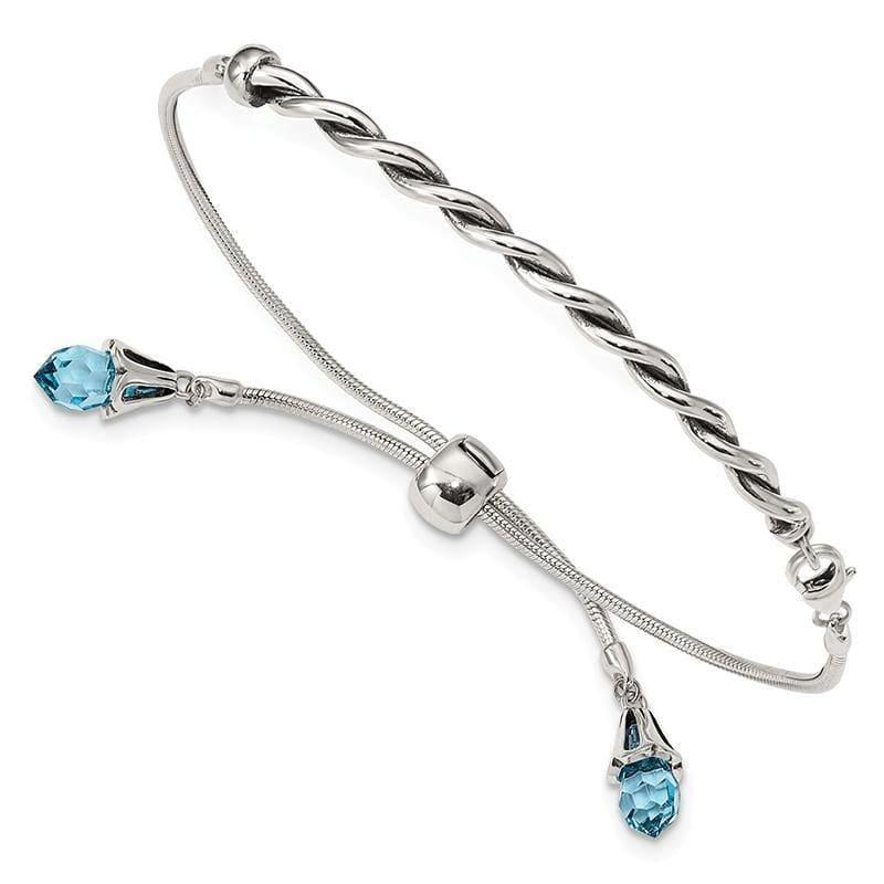 Sterling Silver Reflections Blue Swarovski Crystal Adjustable Bracelet - Seattle Gold Grillz