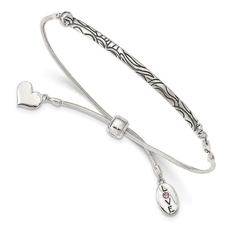 Sterling Silver Reflections Swarovski Crystal Love Heart Adjustable Bracelet - Seattle Gold Grillz