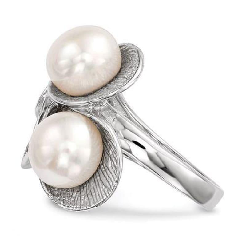 Sterling Silver RH 8-9mm White Button FWC Pearl Ring - Seattle Gold Grillz