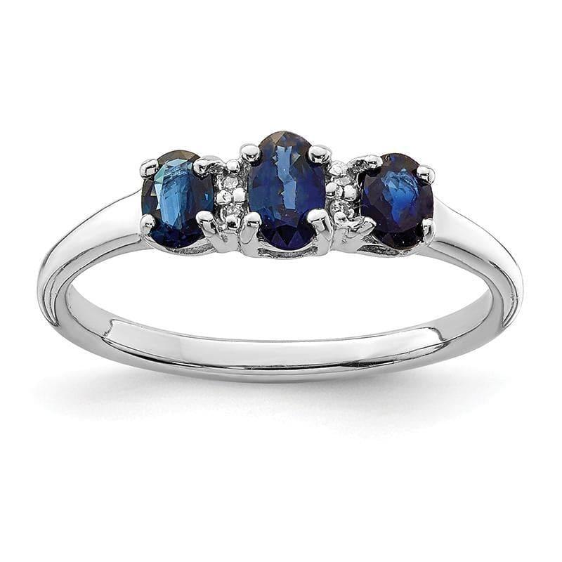 Sterling Silver Rhodium 3 Oval Sapphire & Diamond Ring - Seattle Gold Grillz