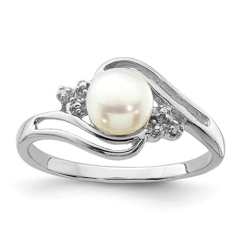 Sterling Silver Rhodium 6mm FW Cultured Button Pearl & Diamond Ring - Seattle Gold Grillz