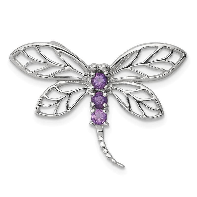 Sterling Silver Rhodium Amethyst Dragonfly Pendant - Seattle Gold Grillz