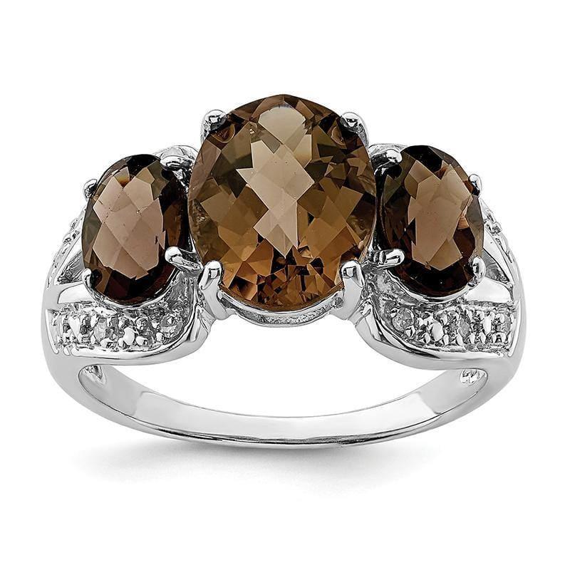 Sterling Silver Rhodium Checker-Cut Smoky Quartz & Diam. Ring - Seattle Gold Grillz