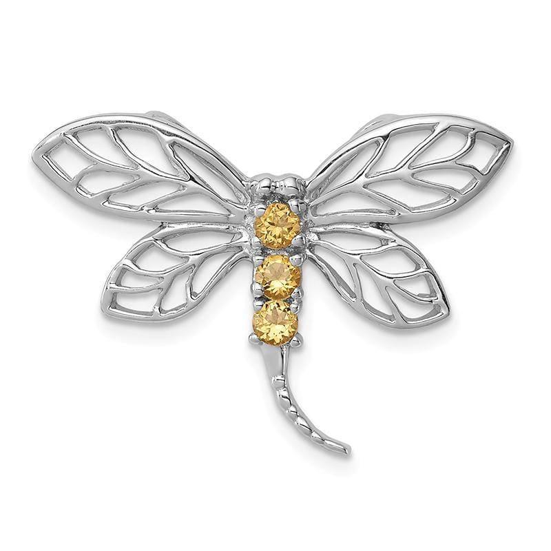 Sterling Silver Rhodium Citrine Dragonfly Pendant - Seattle Gold Grillz