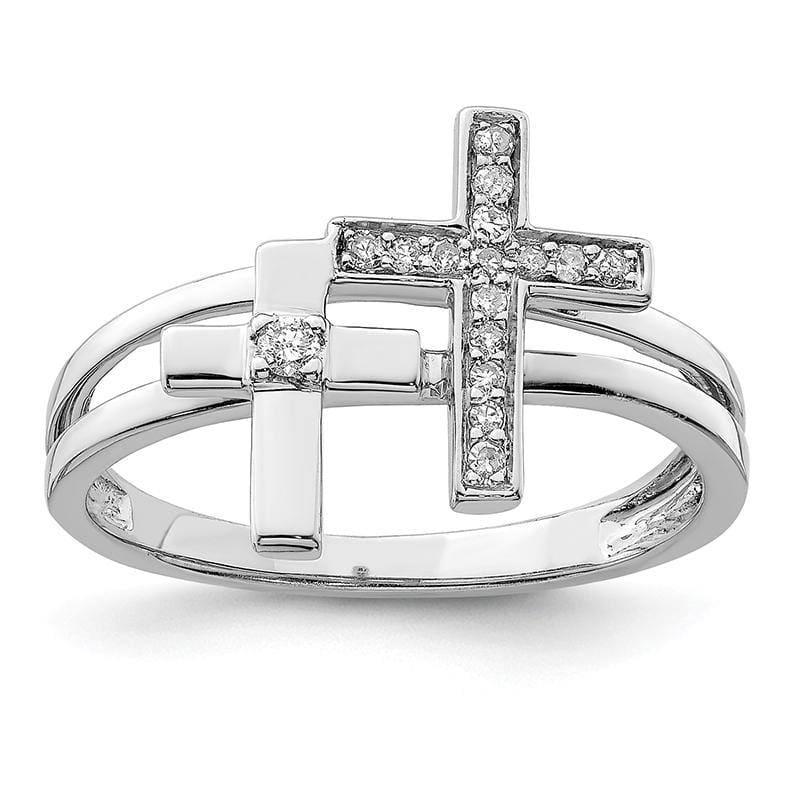 Sterling Silver Rhodium Diam. Crosses Ring - Seattle Gold Grillz