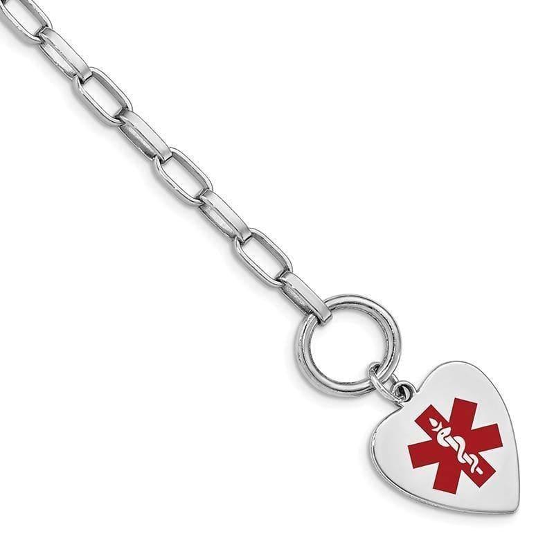 Sterling Silver Rhodium Engraveable Enamel Heart Medical ID Bracelet | Weight: 10.25 grams, Length: 23mm, Width: 18mm - Seattle Gold Grillz