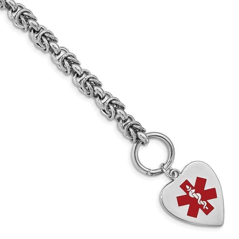 Sterling Silver Rhodium Engraveable Enameled Heart Medical ID Bracelet | Weight: 19.8 grams, Length: 23mm, Width: 18mm - Seattle Gold Grillz