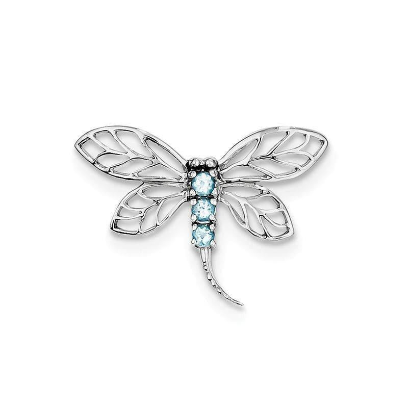 Sterling Silver Rhodium Light Swiss Blue Topaz Dragonfly Pendant - Seattle Gold Grillz