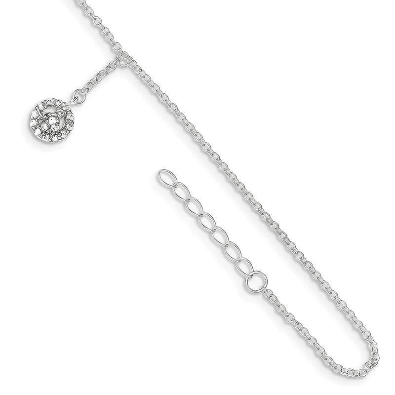 Sterling Silver Rhodium-plate 9in w-1in ext CZ Peace Symbol Charm Anklet | Weight: 1.8 grams, Length: 9mm, Width: mm - Seattle Gold Grillz