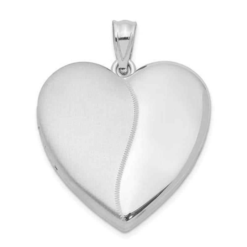 Sterling Silver Rhodium-plated 24mm Polished & Satin Heart Locket - Seattle Gold Grillz