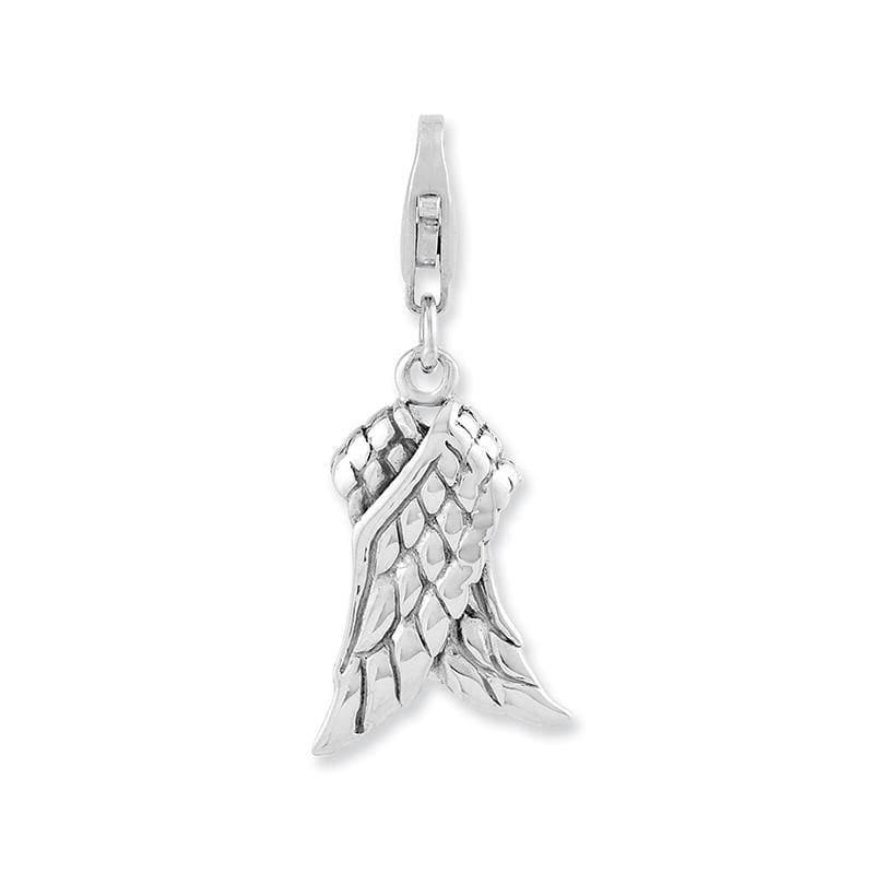 Sterling Silver Rhodium-plated 3-D Wings w-Lobster Clasp Charm | Weight: 1.53 grams, Length: 28mm, Width: 12mm - Seattle Gold Grillz