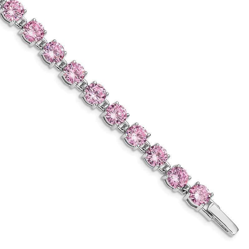 Sterling Silver Rhodium-plated 7 inch Pink CZ Bracelet | Weight: 20.34 grams, Length: 7mm, Width: mm - Seattle Gold Grillz