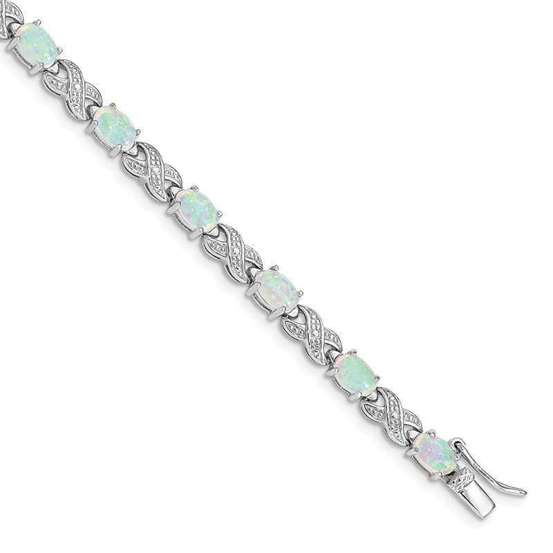Sterling Silver Rhodium Plated 7inch Created Opal & Illusion Bracelet | Weight: 12.52 grams, Length: 7mm, Width: mm - Seattle Gold Grillz