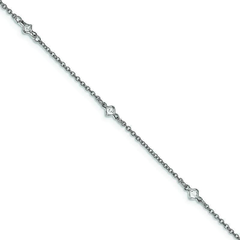 Sterling Silver Rhodium-plated 9in w-1in ext 5 Fancy CZ's Anklet | Weight: 2.15 grams, Length: 9mm, Width: mm - Seattle Gold Grillz