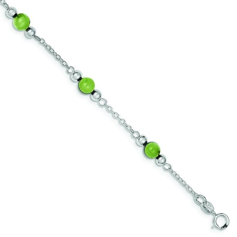 Sterling Silver Rhodium-plated 9inch Polished Green Jade Anklet | Weight: 4.19 grams, Length: 9mm, Width: mm - Seattle Gold Grillz