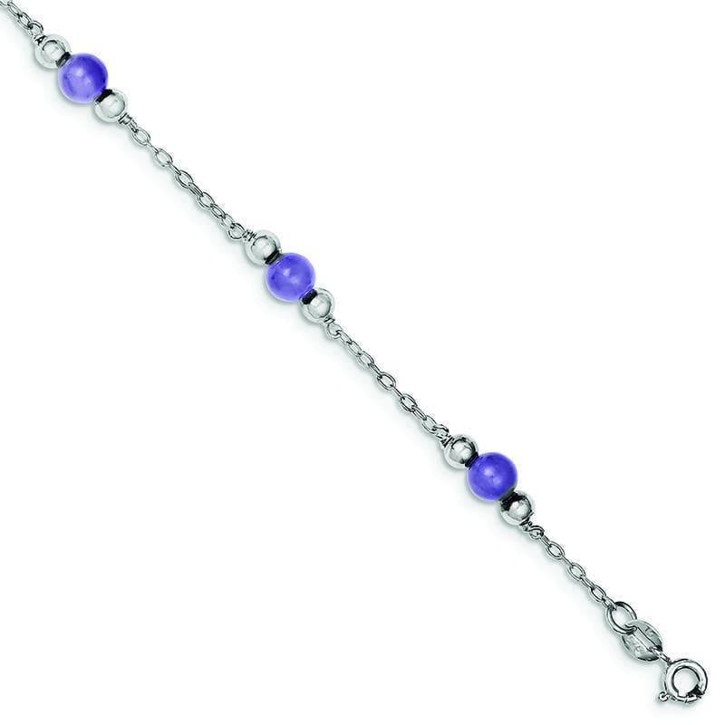 Sterling Silver Rhodium-plated 9inch Polished Lavender Jade Anklet - Seattle Gold Grillz