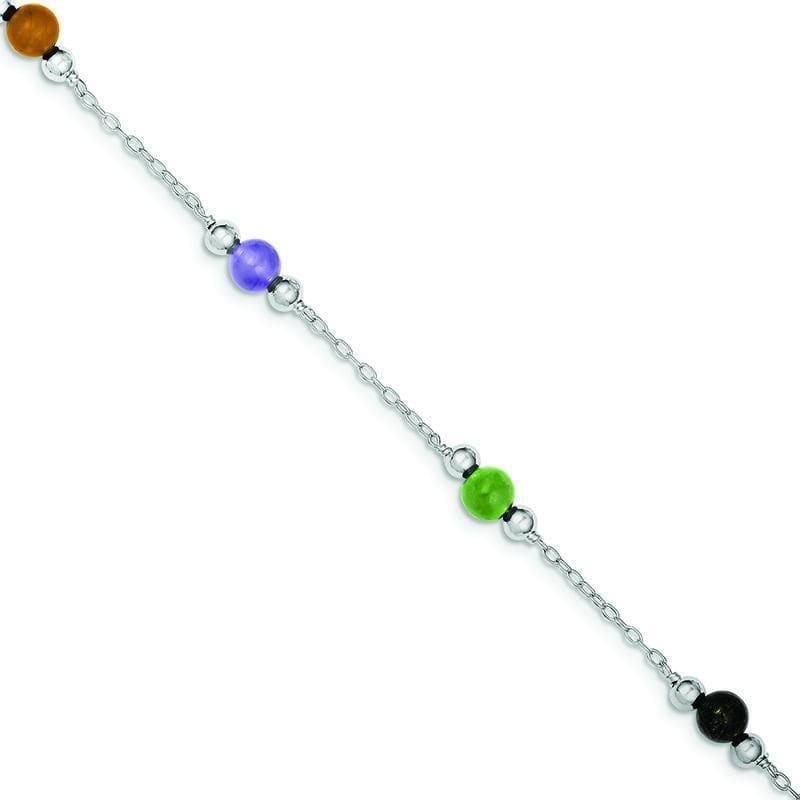 Sterling Silver Rhodium-plated 9inch Polished Multi-Color Jade Anklet | Weight: 4.19 grams, Length: 9mm, Width: mm - Seattle Gold Grillz