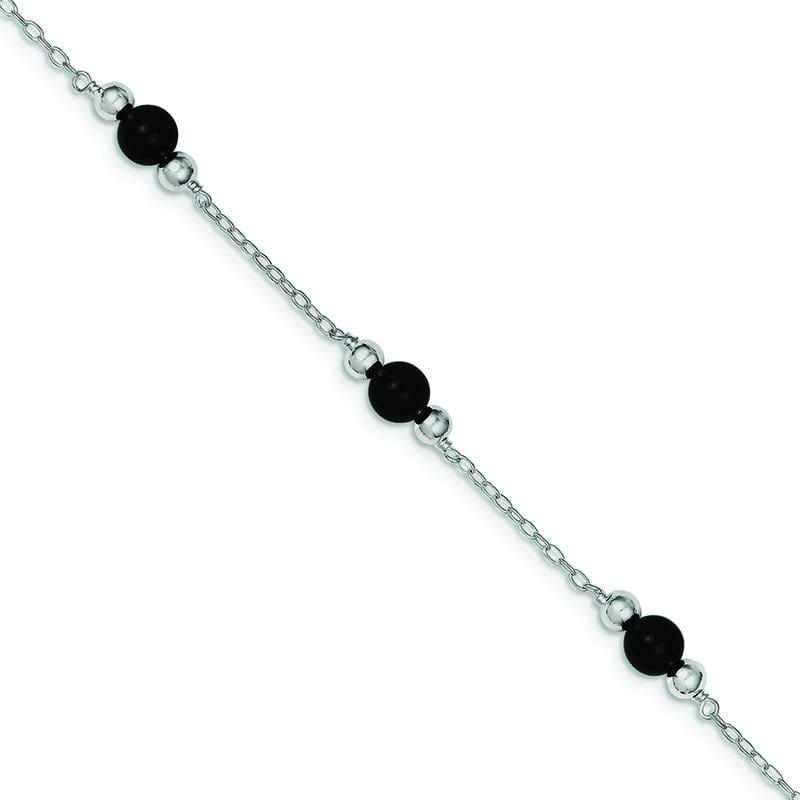 Sterling Silver Rhodium-plated 9inch Polished Onyx Anklet | Weight: 4.19 grams, Length: 9mm, Width: mm - Seattle Gold Grillz