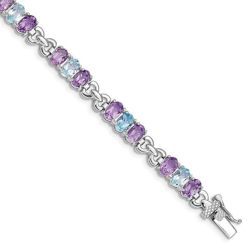 Sterling Silver Rhodium-plated Amethyst and Blue Topaz Bracelet | Weight: 12.97 grams, Length: 7.25mm, Width: mm - Seattle Gold Grillz