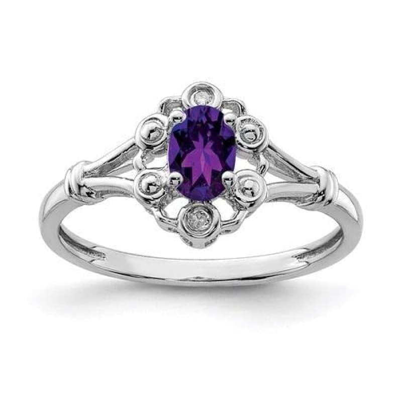 Sterling Silver Rhodium-Plated Amethyst And Diam. Ring - Seattle Gold Grillz