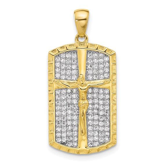 Sterling Silver Rhodium-plated and Gold-tone CZ Cross Crucifix Pendant - Seattle Gold Grillz