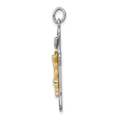 Sterling Silver Rhodium-plated and Vermeil Crucifix Pendant - Seattle Gold Grillz
