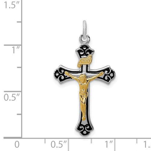 Sterling Silver Rhodium-plated and Vermeil Crucifix Pendant - Seattle Gold Grillz